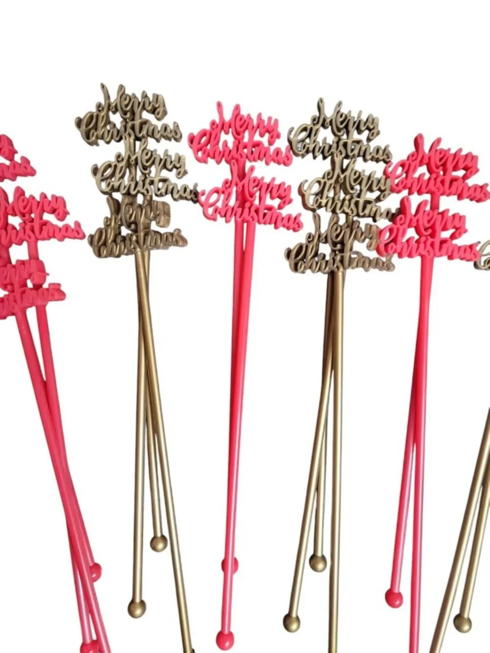 Merry Christmas Swizzle Stir Sticks Plastic Festive Holiday Drink 15 Red & Gold